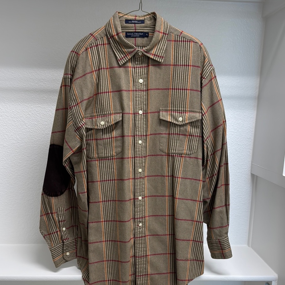 David Cremieux Men’s XL Button‎ Down Long Sleeve Elbow Patch 100% Cotton Shirt